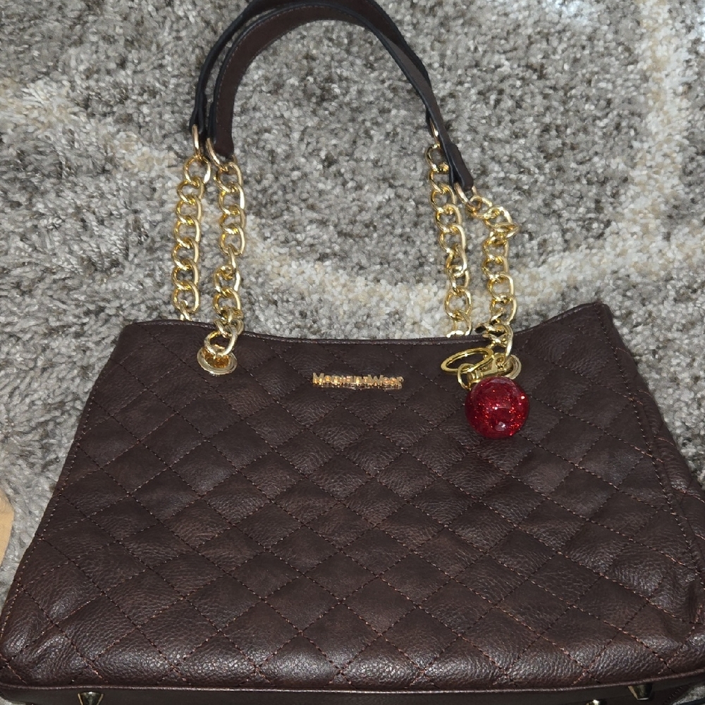 Montana West Quilted Brown and Gold Shoulder Bag